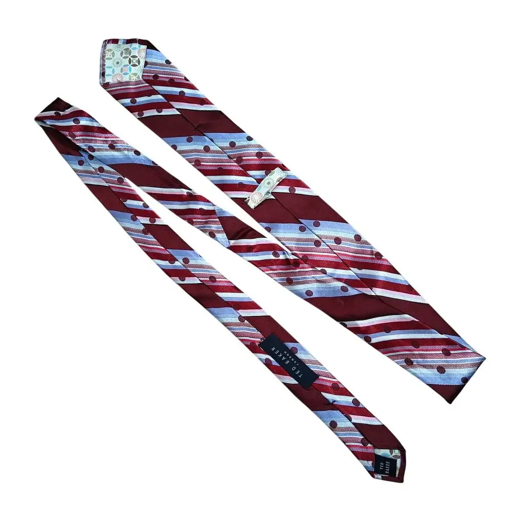 Ted Baker Mens Silk Designer Necktie Striped Purple Sky Blue Pink Brown Tie